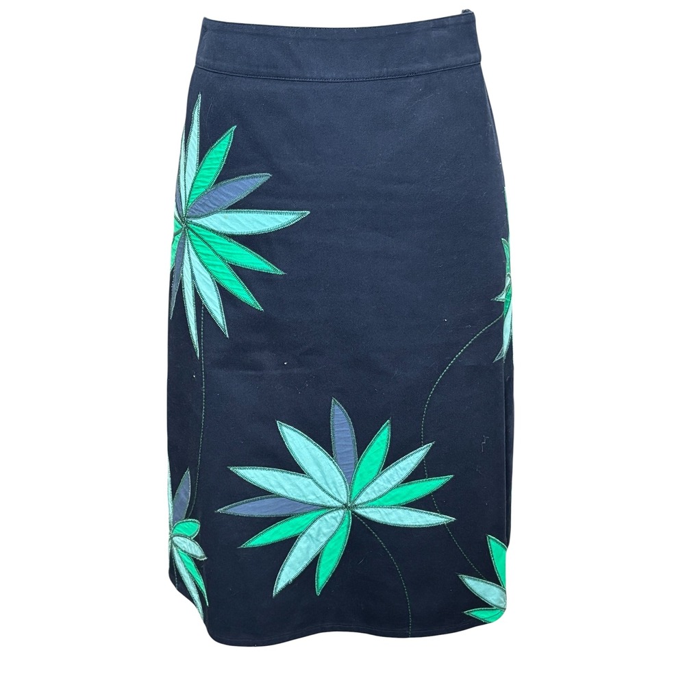 Boden Navy Tropical Palm Leaf Print A-Line Mini Skirt 8 Cotton Career Applique - Picture 3 of 9